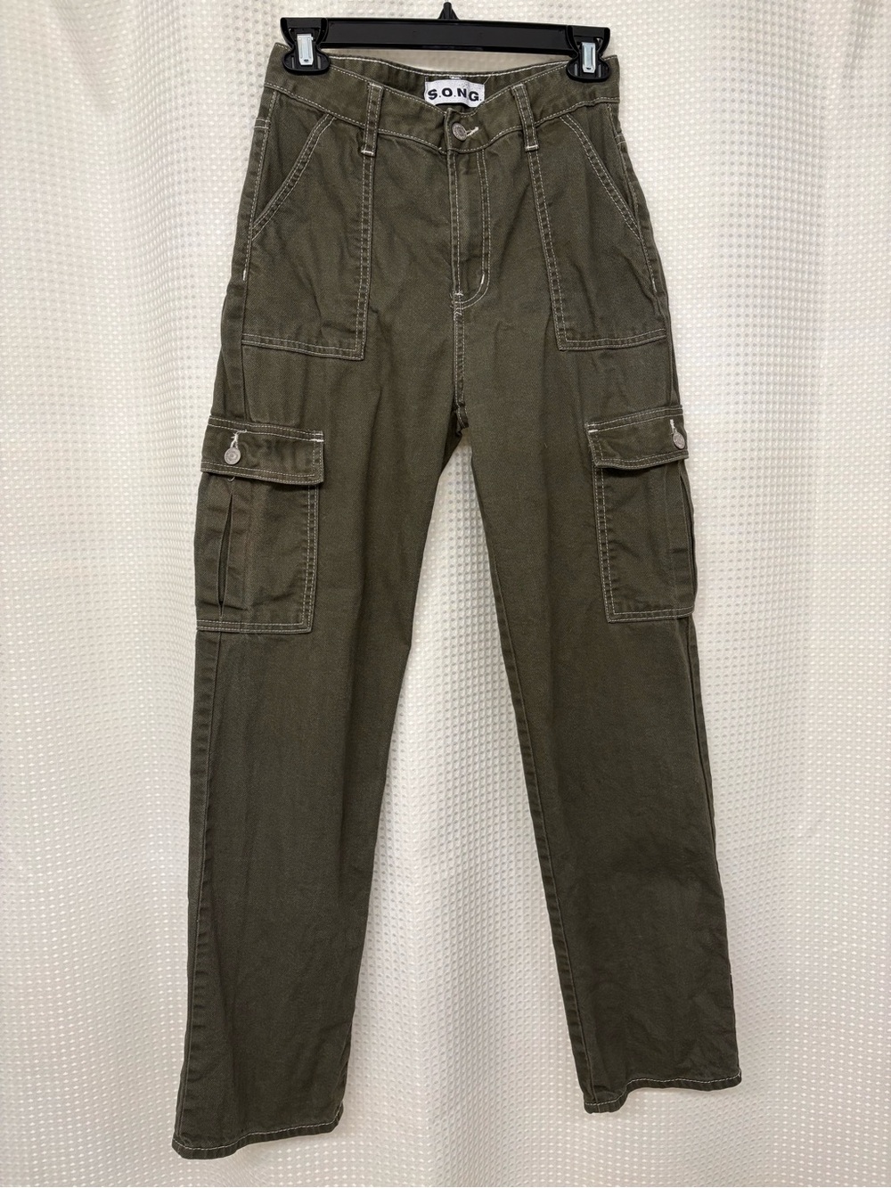 S.O.N.G. Olive Green Cargo Pants Y2K Utility Contrast Stitch Size 3/26